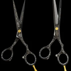 5.5" Black Floral Grooming Shear Set by PetStore.Direct