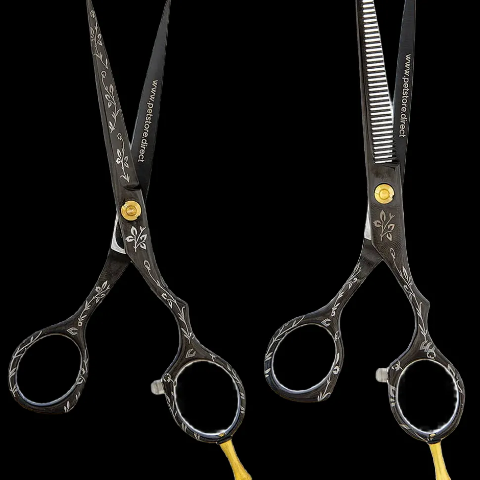 5.5" Black Floral Grooming Shear Set by PetStore.Direct