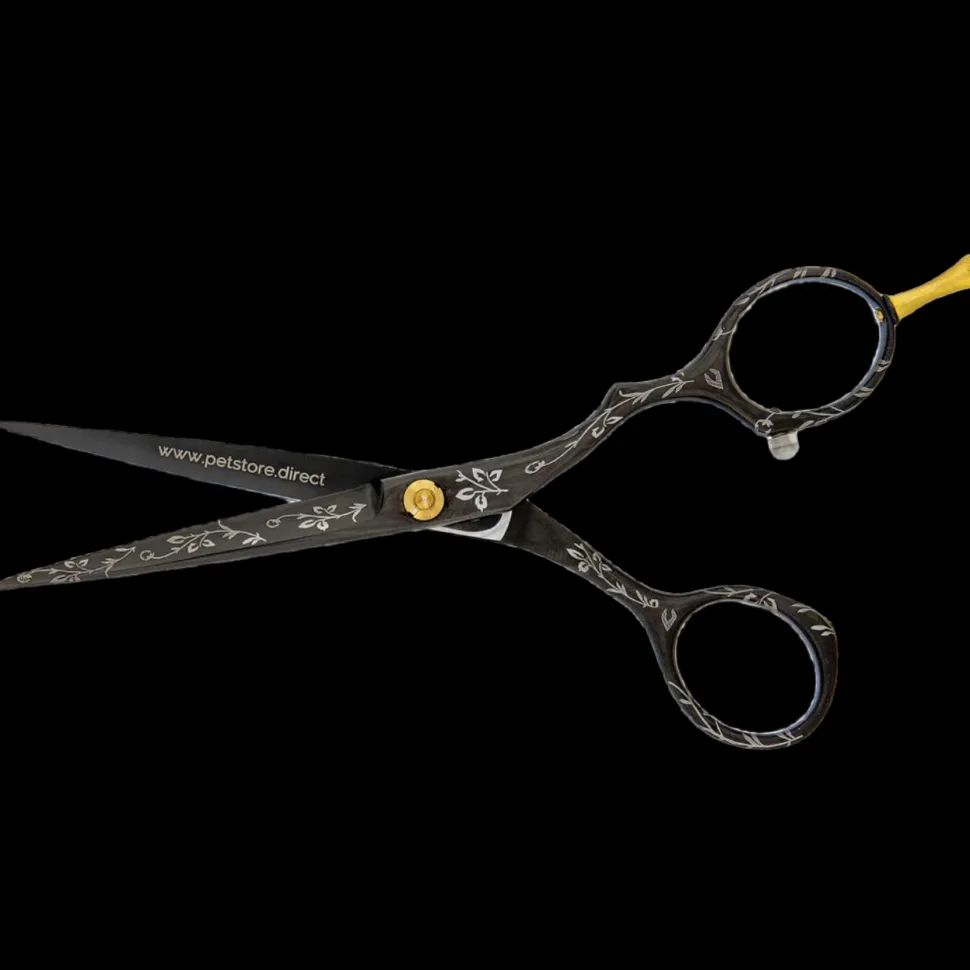 5.5" Black Floral Grooming Shear Set by PetStore.Direct