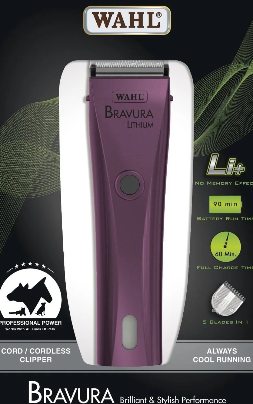 Bravura Lithium Cordless Clipper Purple by Wahl