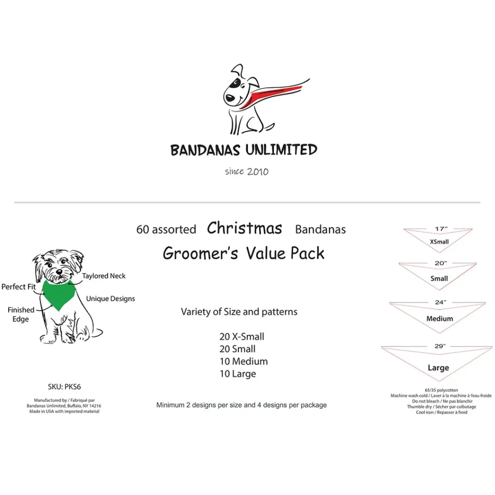 Christmas Winter Bandanas - 60 Assorted Sizes and Patterns by Bandanas Unlimited