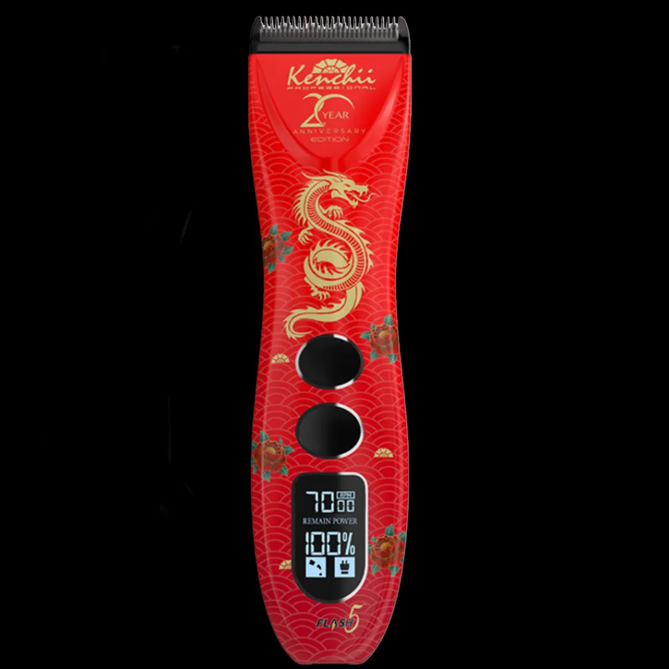 Flash5 5-in-1 Digital Cordless Clipper Red with Comb Set and Detailer Blade by Kenchii