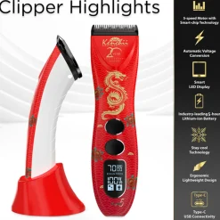Flash5 5-in-1 Digital Cordless Clipper Red with Comb Set by Kenchii