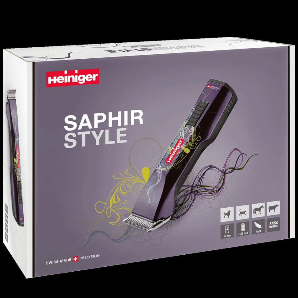 Purple Saphir Cordless Clipper Two Batteries with Free Clipper Grip by Heiniger