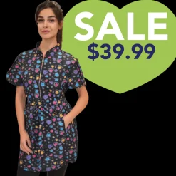 Rainbow Half Zipper Front Stylish Scrub Tunic by Ladybird Line