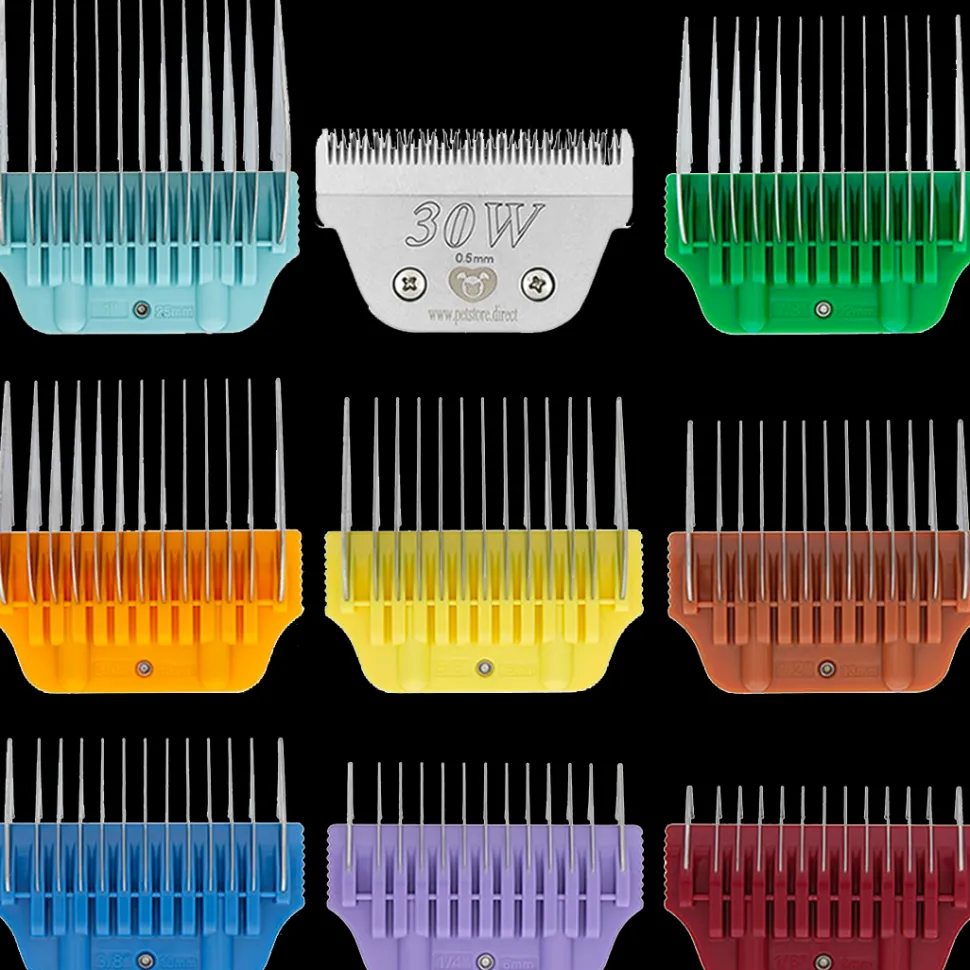 Wide Combs Colored Set of 8 (1/8″ through 1″) with 30W blade by PetStore.Direct