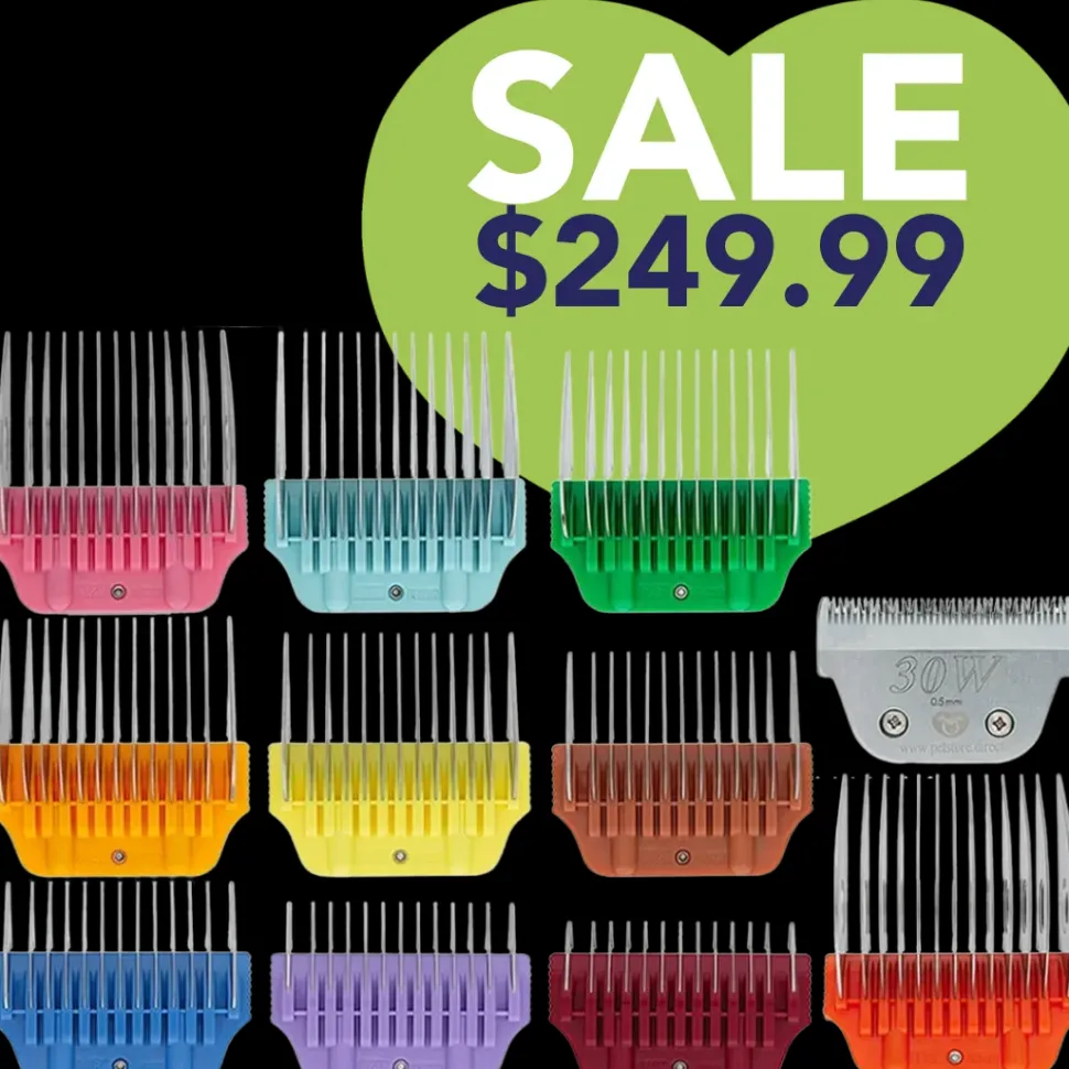 Wide Combs Colored Set of 10 (1/8″ through 1 1/2″) with 30W blade by PetStore.Direct